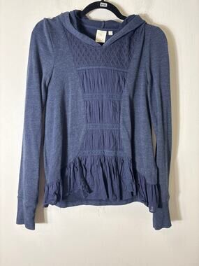 By Eloise Navy Hooded Mixed Media Sweatshirt Sz M